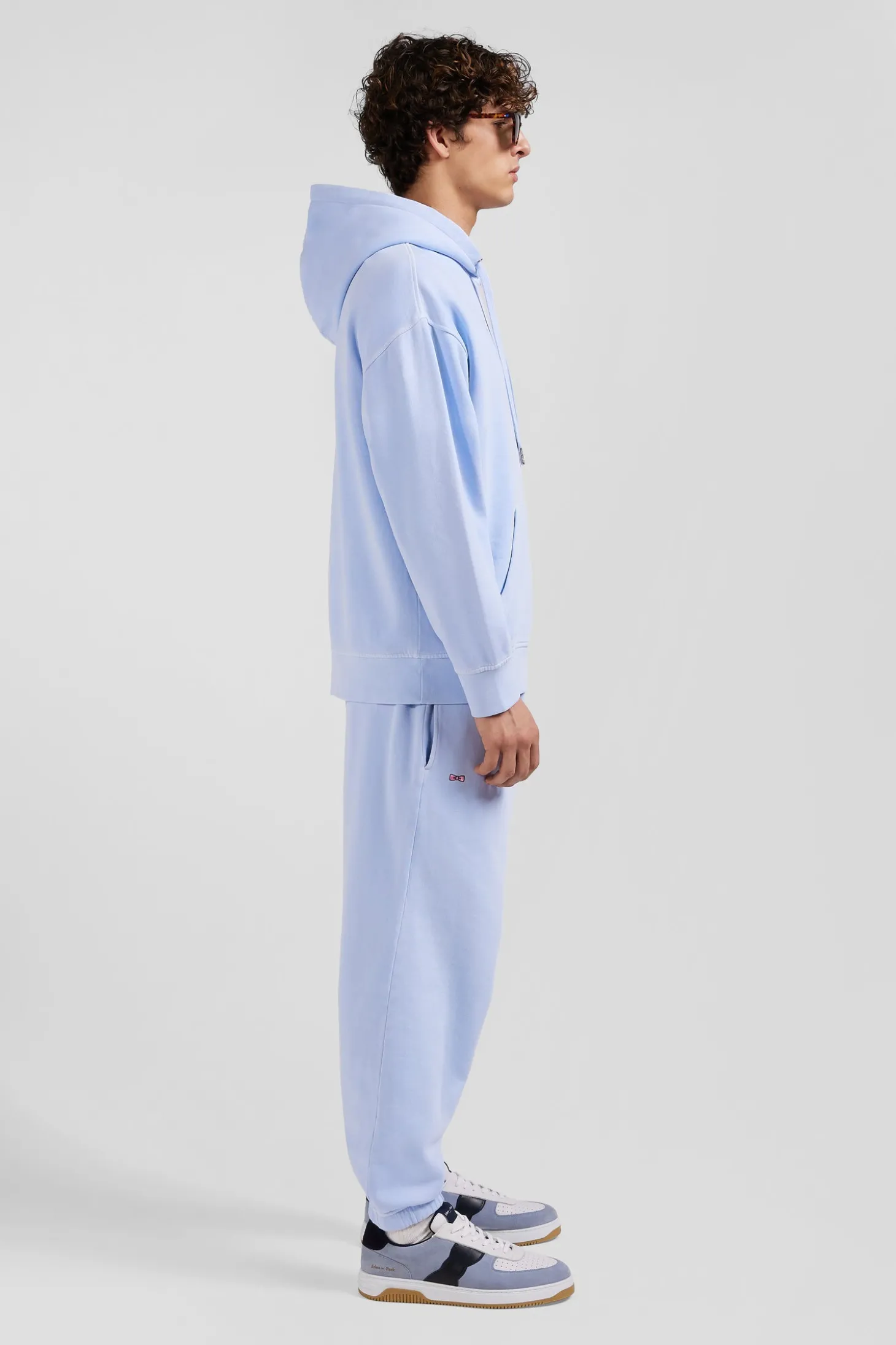 Oversize sky blue unisex dyed cotton fleece hoodie