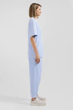 Oversize sky blue unisex short-sleeved T-shirt in overdyed cotton