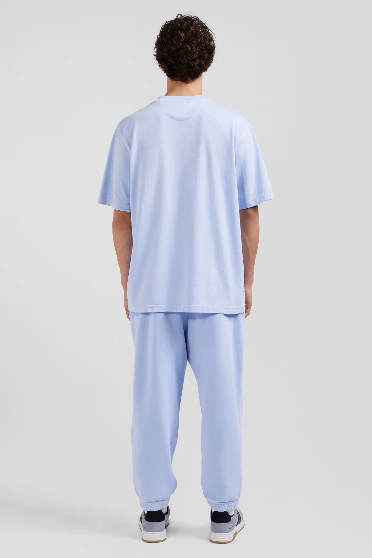 Oversize sky blue unisex short-sleeved T-shirt in overdyed cotton
