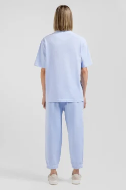 Oversize sky blue unisex short-sleeved T-shirt in overdyed cotton