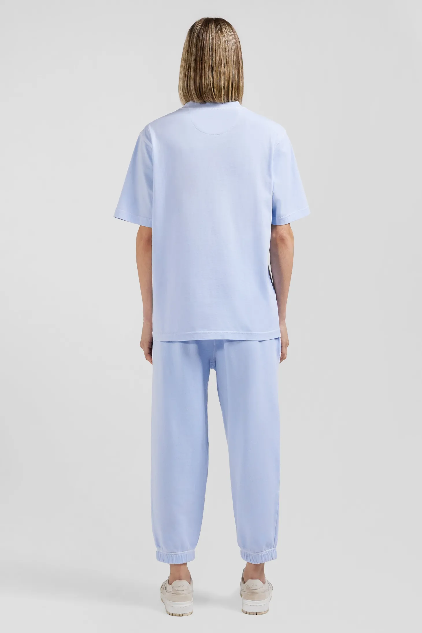 Oversize sky blue unisex short-sleeved T-shirt in overdyed cotton
