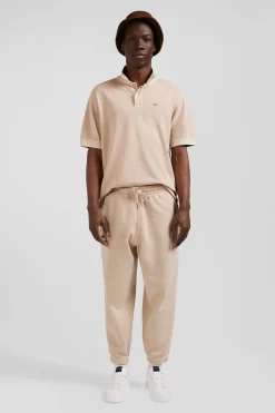 Oversized beige unisex short-sleeved cotton piqué polo shirt