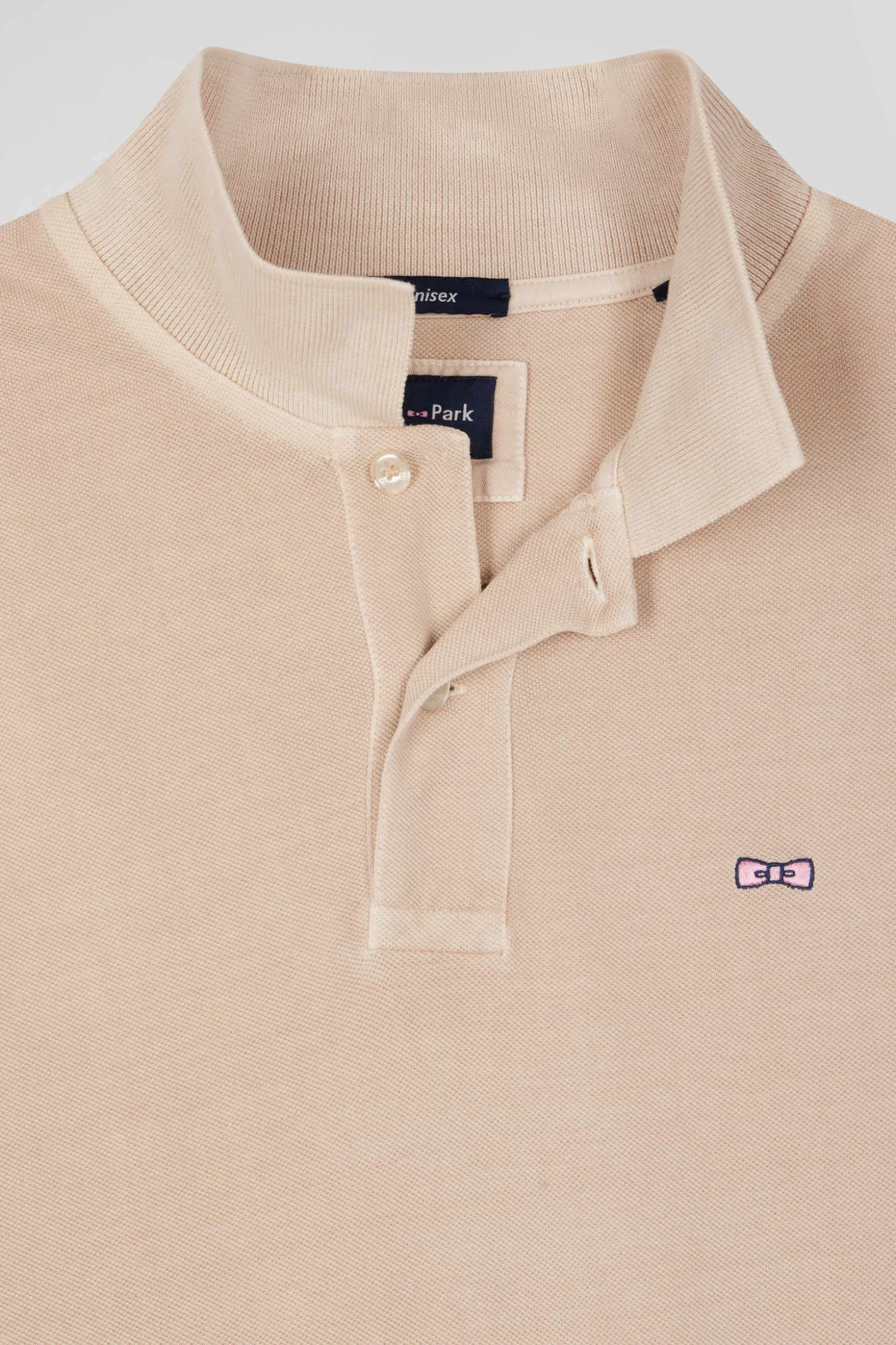Oversized beige unisex short-sleeved cotton piqué polo shirt
