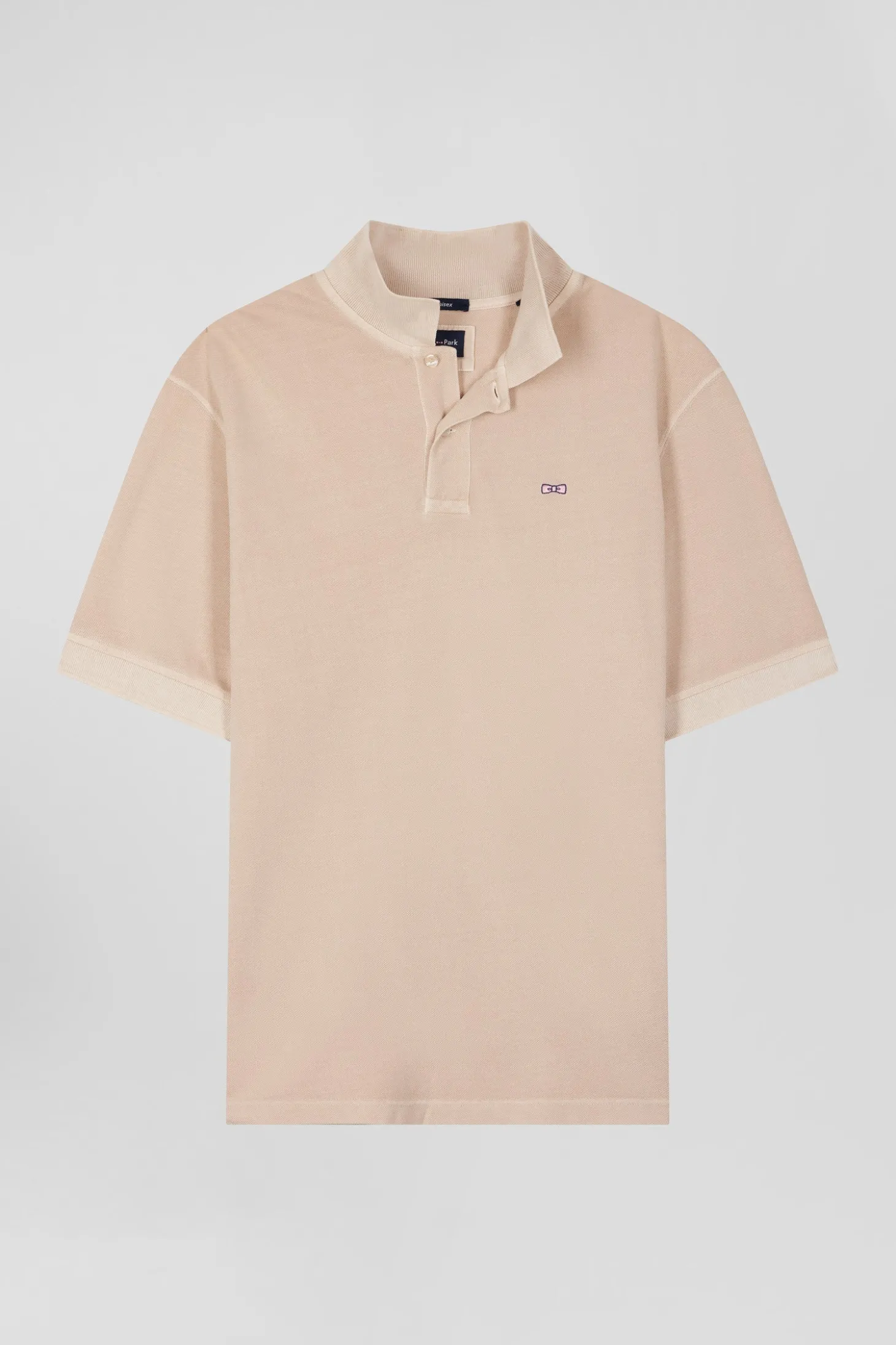 Oversized beige unisex short-sleeved cotton piqué polo shirt