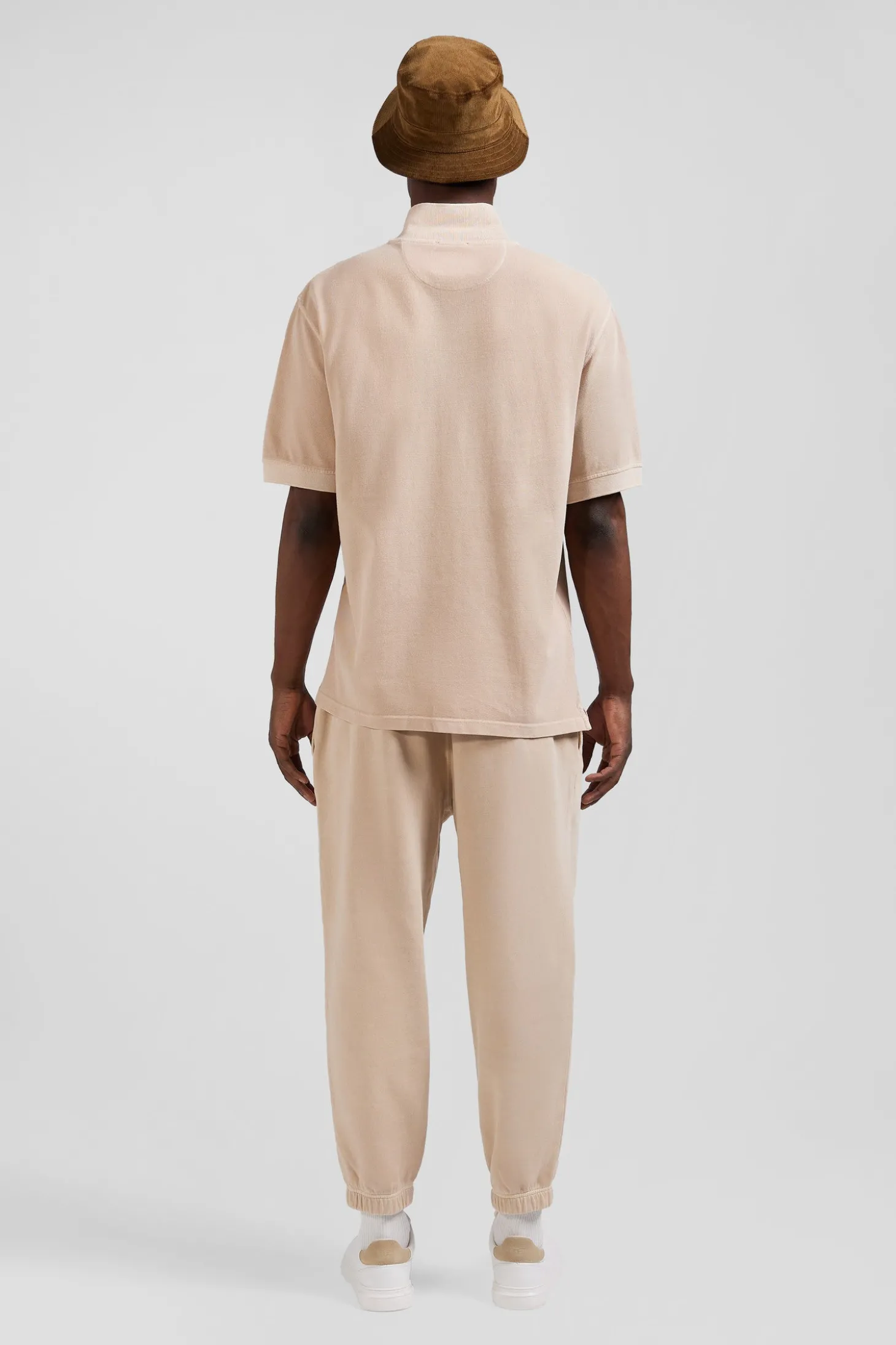 Oversized beige unisex short-sleeved cotton piqué polo shirt