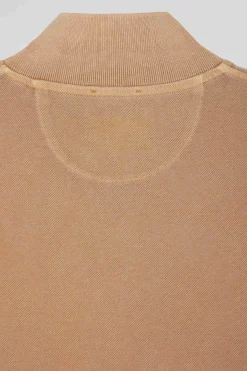Oversized camel unisex short-sleeved cotton piqué polo shirt