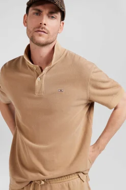 Oversized camel unisex short-sleeved cotton piqué polo shirt