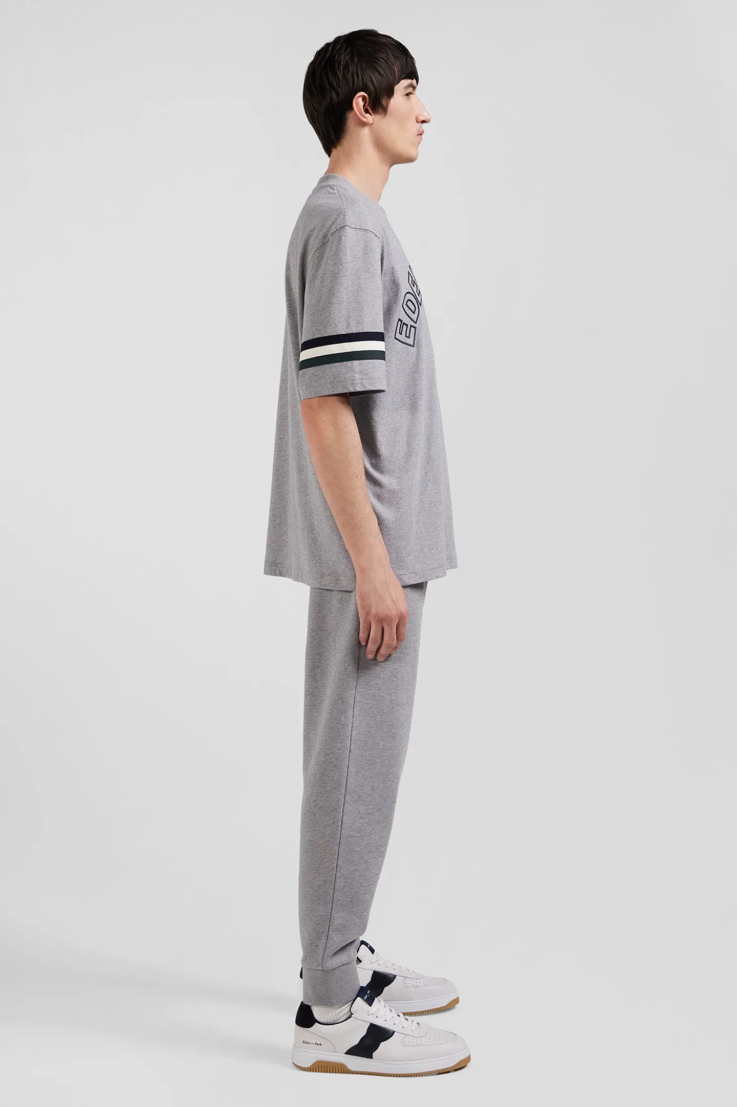 Oversized grey short-sleeved cotton T-shirt with Eden Park print