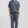Oversized grey unisex short-sleeved cotton piqué polo shirt