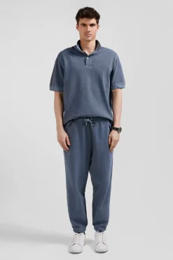 Oversized grey unisex short-sleeved cotton piqué polo shirt