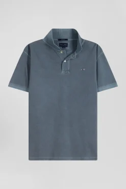 Oversized grey unisex short-sleeved cotton piqué polo shirt