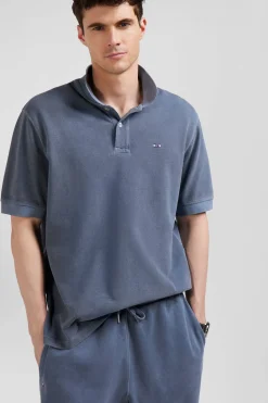 Oversized grey unisex short-sleeved cotton piqué polo shirt
