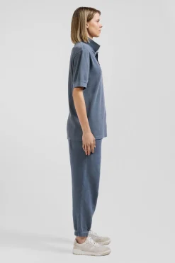 Oversized grey unisex short-sleeved cotton piqué polo shirt