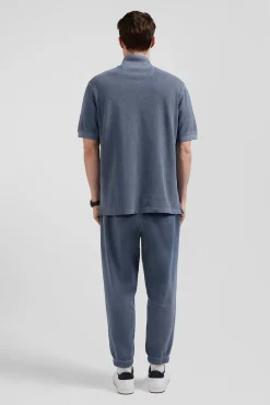 Oversized grey unisex short-sleeved cotton piqué polo shirt