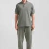 Oversized khaki unisex short-sleeved cotton piqué polo shirt