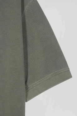 Oversized khaki unisex short-sleeved cotton piqué polo shirt