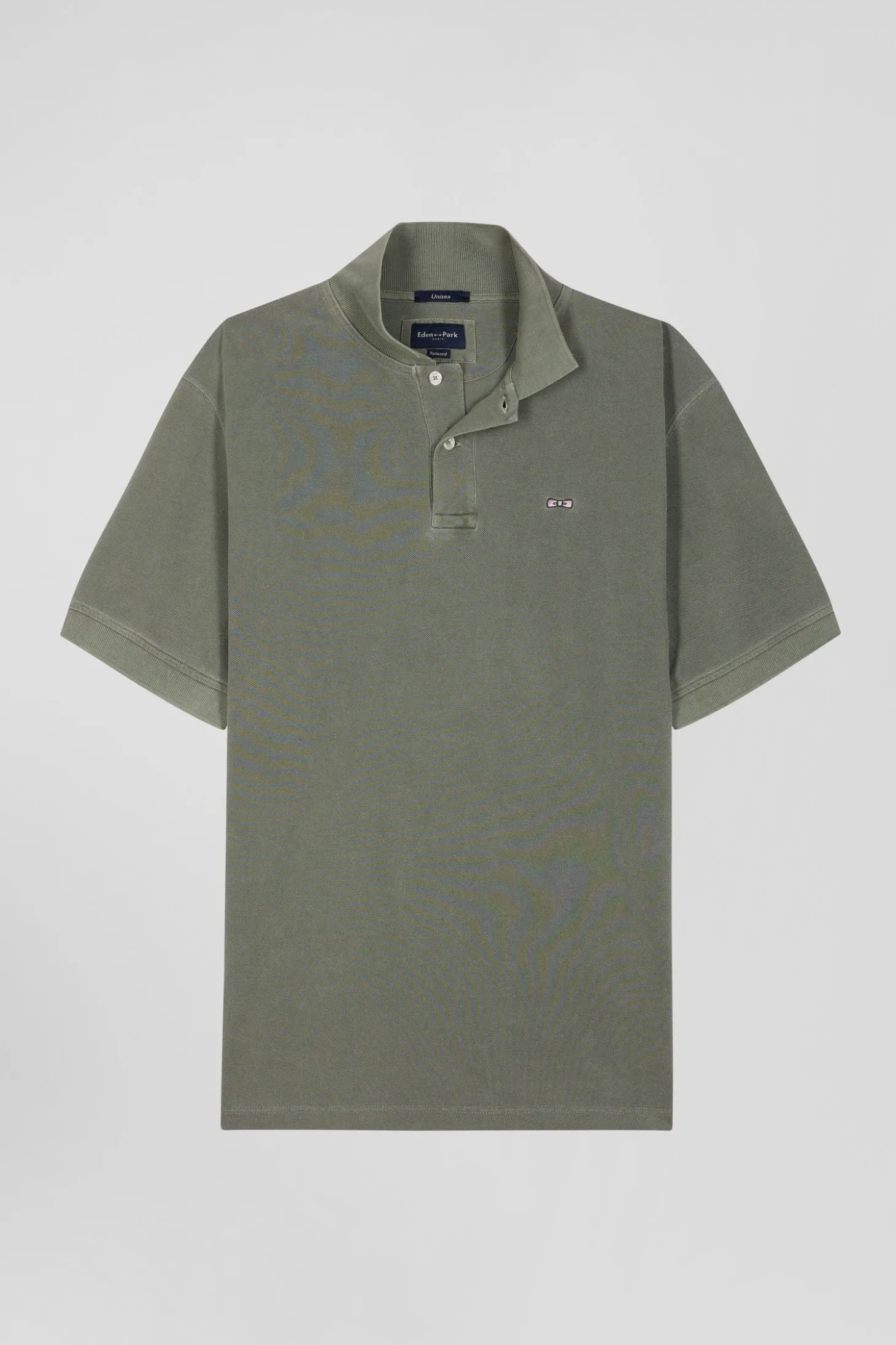 Oversized khaki unisex short-sleeved cotton piqué polo shirt