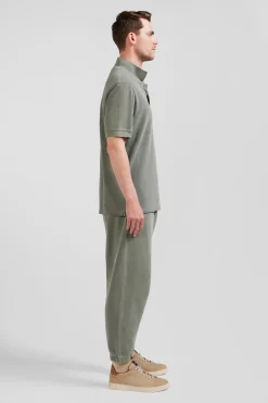 Oversized khaki unisex short-sleeved cotton piqué polo shirt