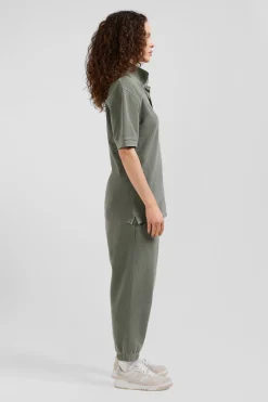 Oversized khaki unisex short-sleeved cotton piqué polo shirt
