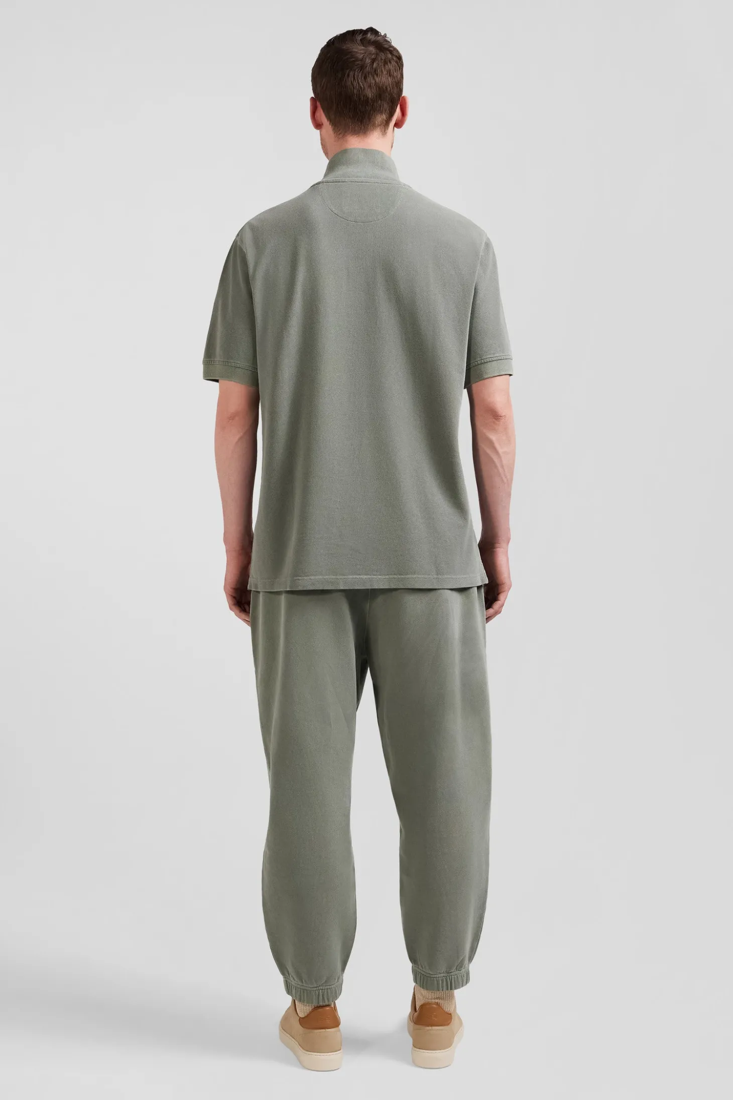 Oversized khaki unisex short-sleeved cotton piqué polo shirt