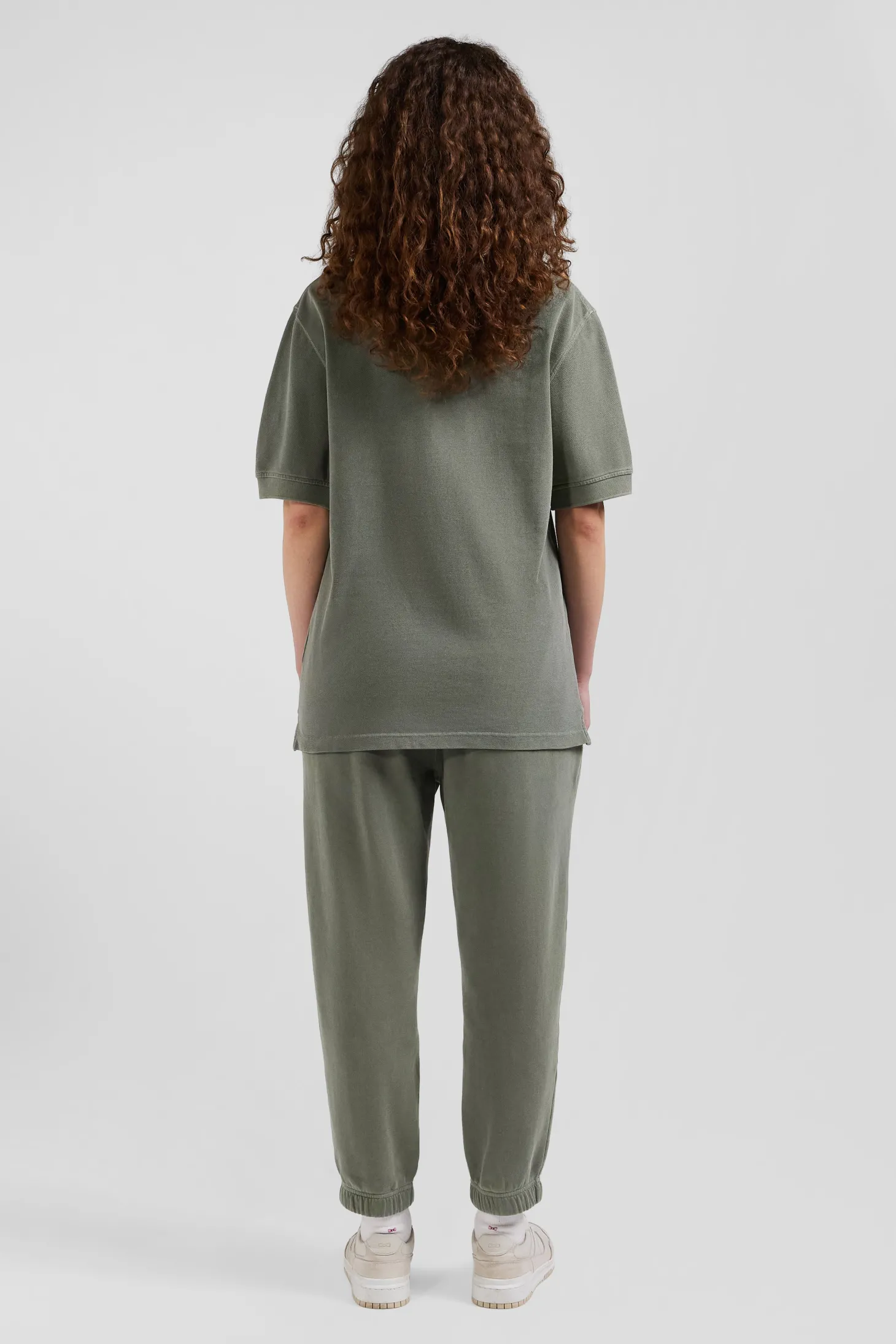 Oversized khaki unisex short-sleeved cotton piqué polo shirt