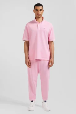 Oversized pink unisex short-sleeved cotton piqué polo shirt