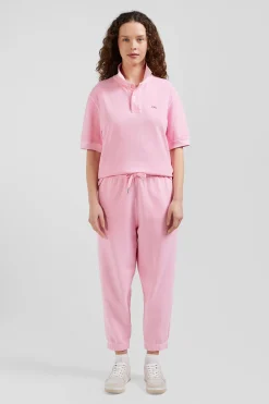 Oversized pink unisex short-sleeved cotton piqué polo shirt