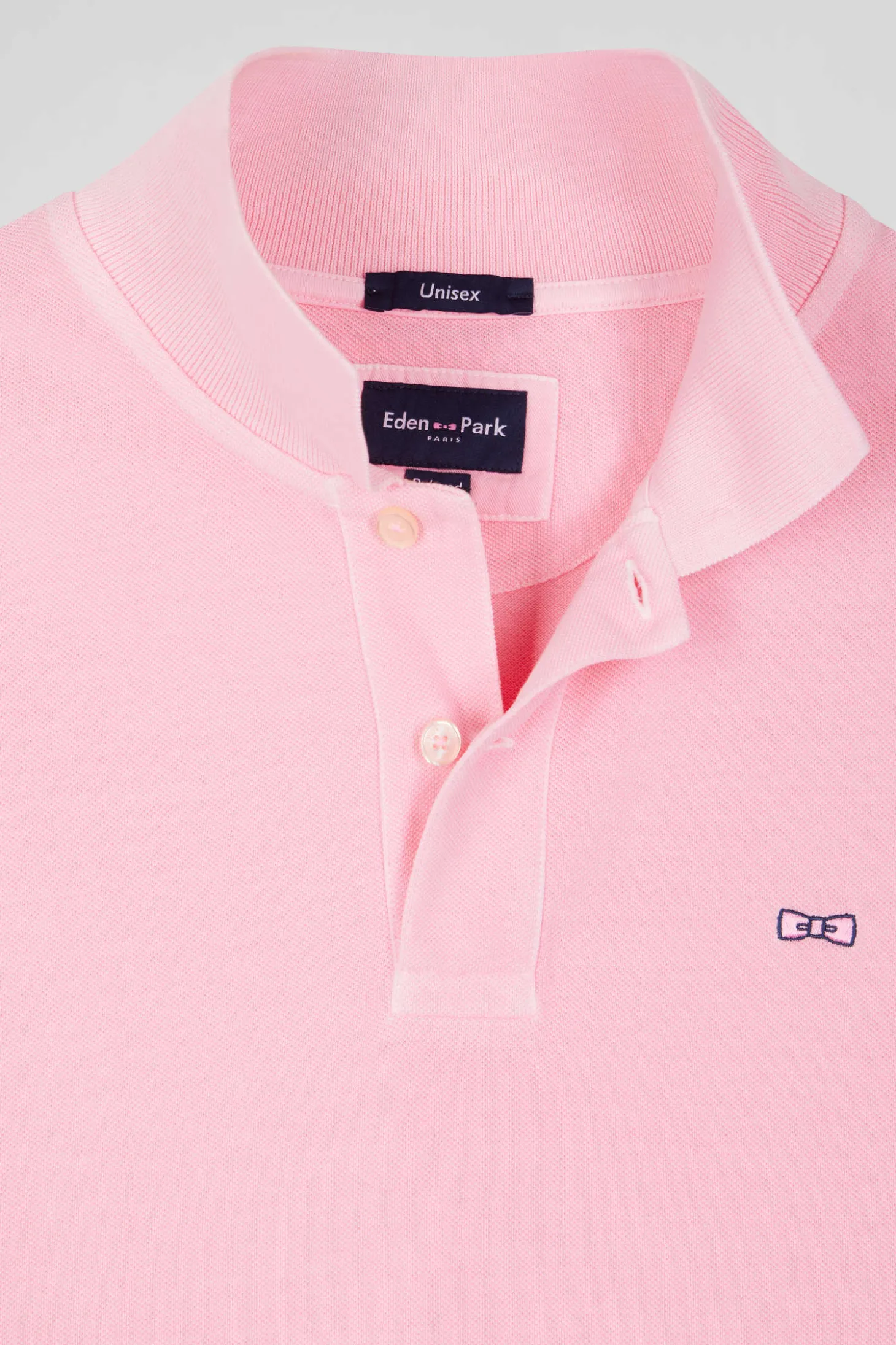 Oversized pink unisex short-sleeved cotton piqué polo shirt