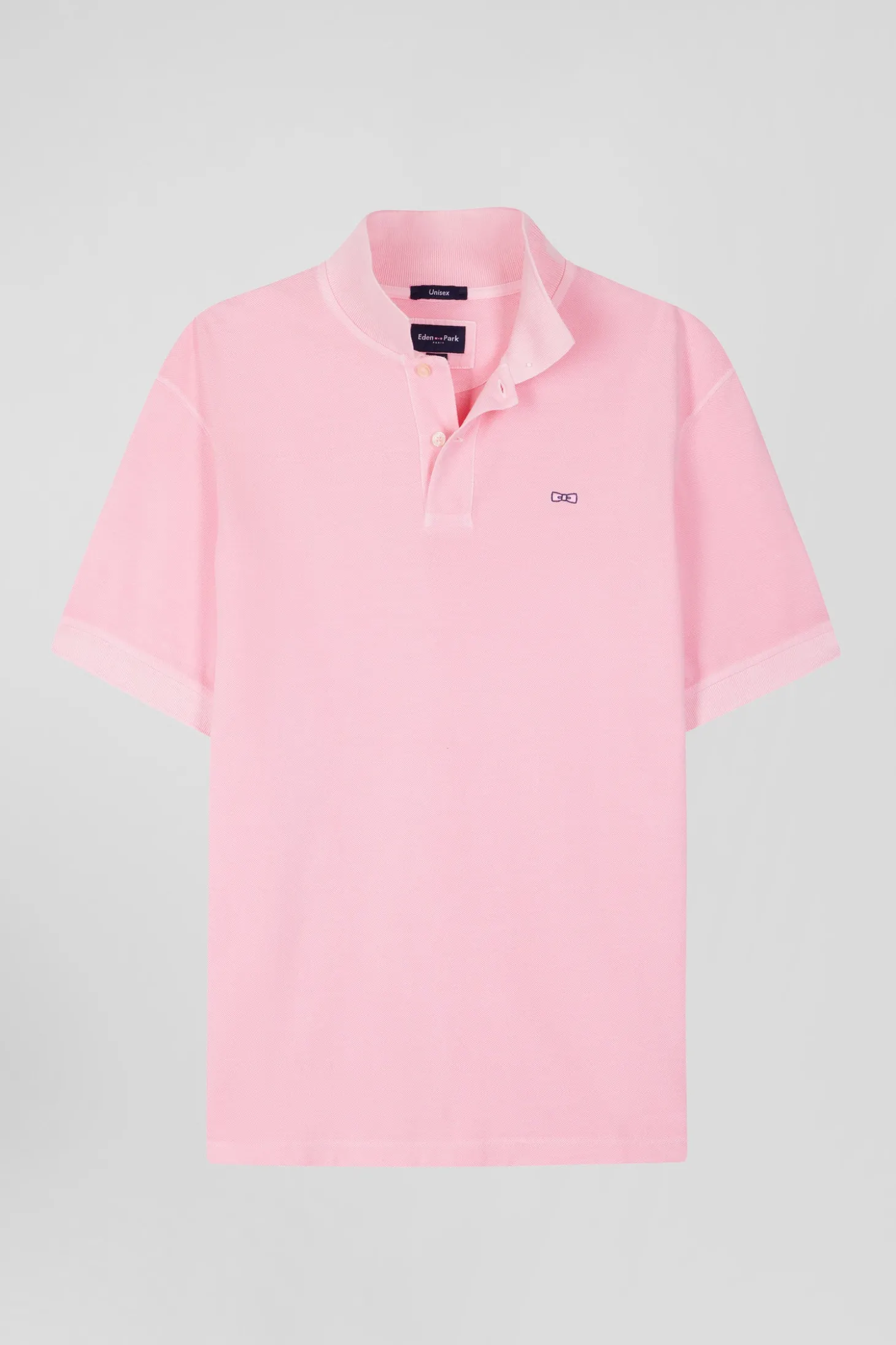 Oversized pink unisex short-sleeved cotton piqué polo shirt