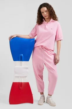 Oversized pink unisex short-sleeved cotton piqué polo shirt