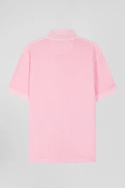Oversized pink unisex short-sleeved cotton piqué polo shirt