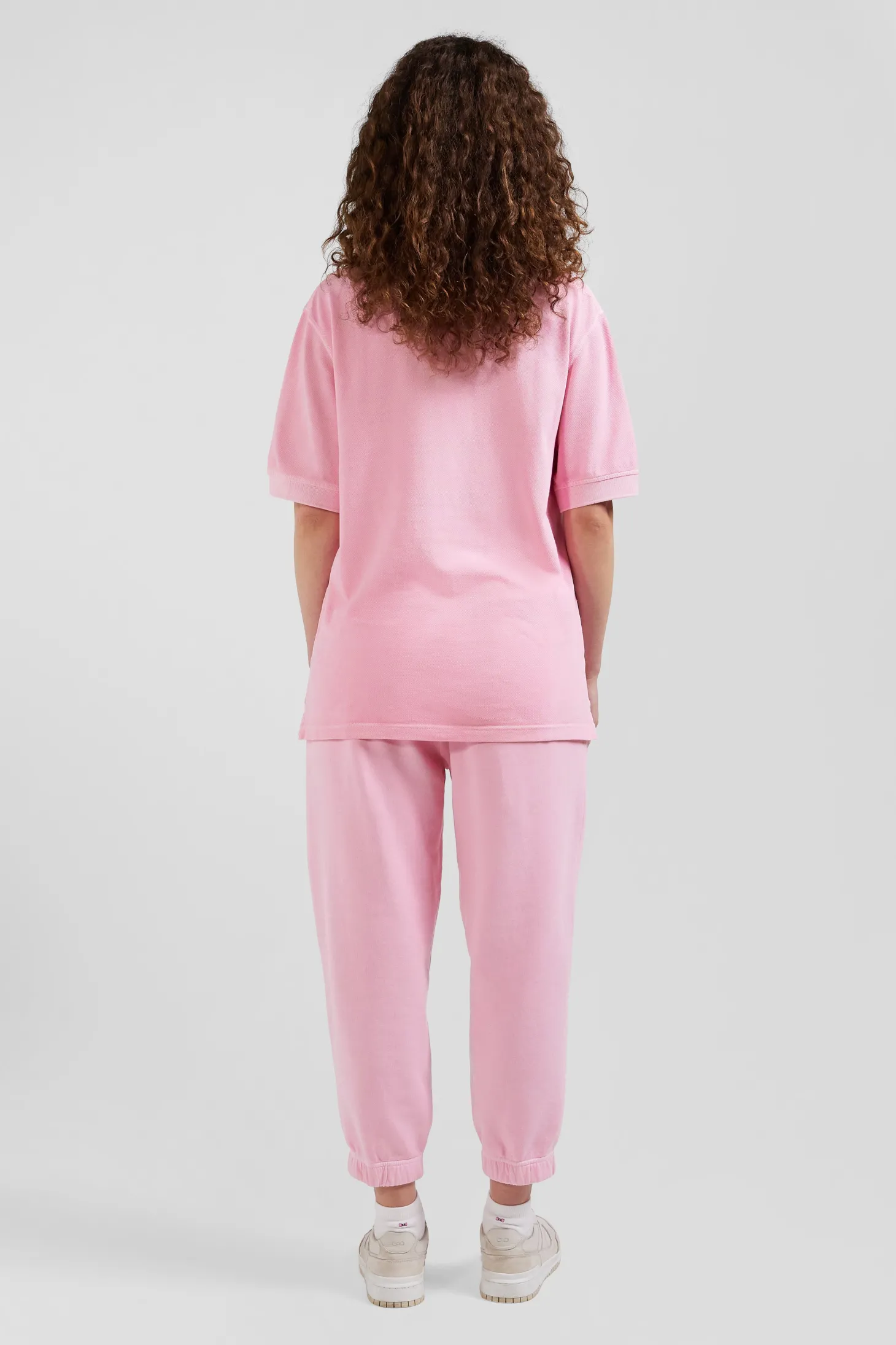 Oversized pink unisex short-sleeved cotton piqué polo shirt
