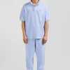 Oversized sky blue unisex short-sleeved cotton piqué polo shirt