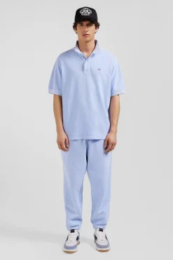 Oversized sky blue unisex short-sleeved cotton piqué polo shirt