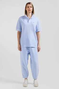 Oversized sky blue unisex short-sleeved cotton piqué polo shirt