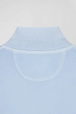 Oversized sky blue unisex short-sleeved cotton piqué polo shirt