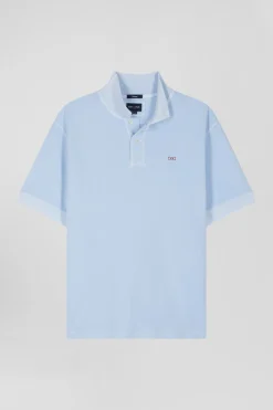 Oversized sky blue unisex short-sleeved cotton piqué polo shirt