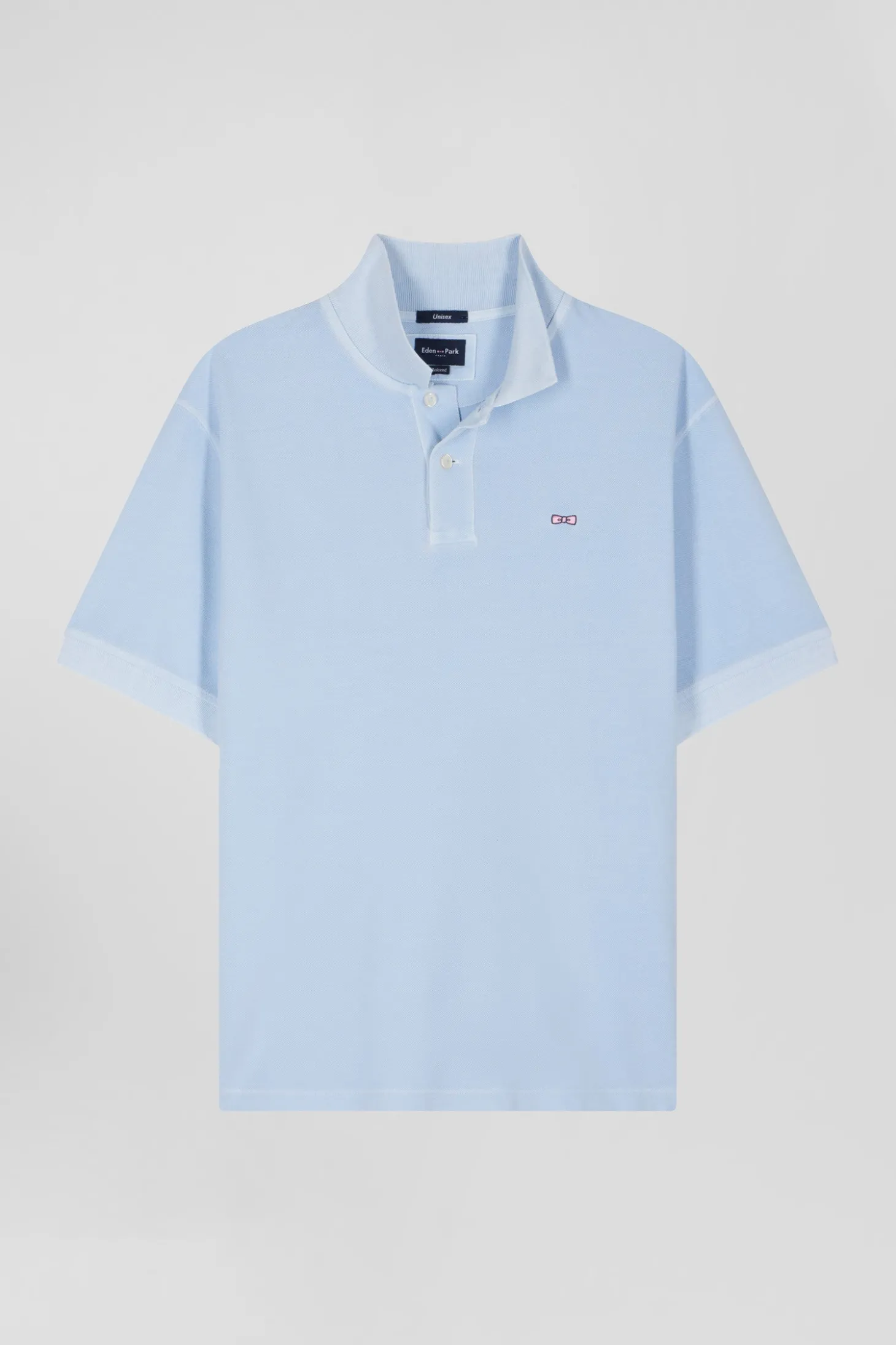 Oversized sky blue unisex short-sleeved cotton piqué polo shirt