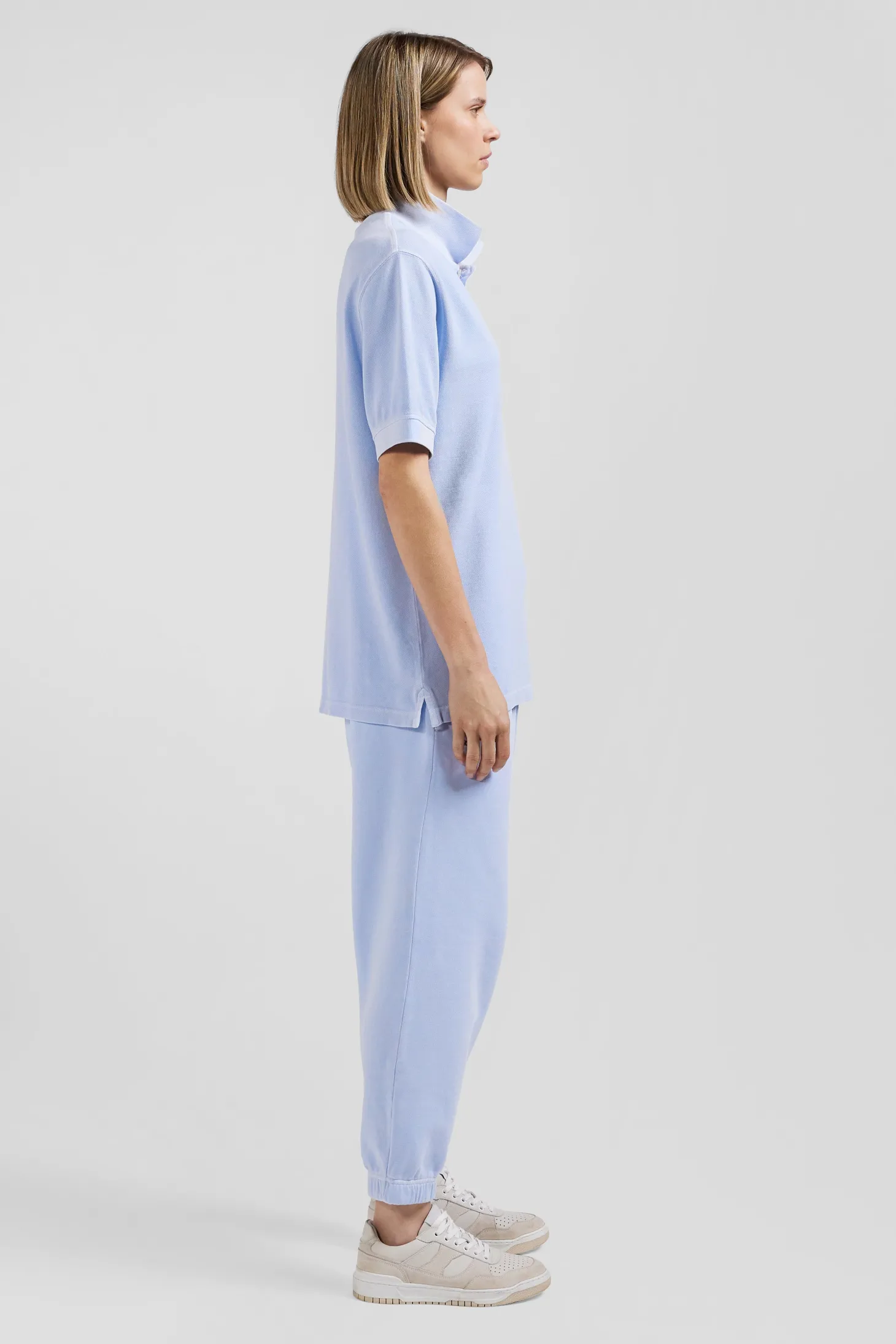 Oversized sky blue unisex short-sleeved cotton piqué polo shirt