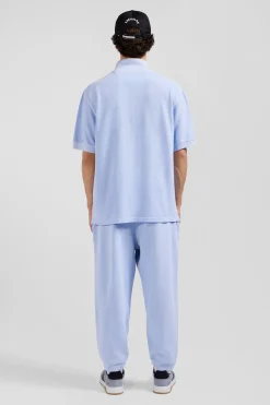Oversized sky blue unisex short-sleeved cotton piqué polo shirt