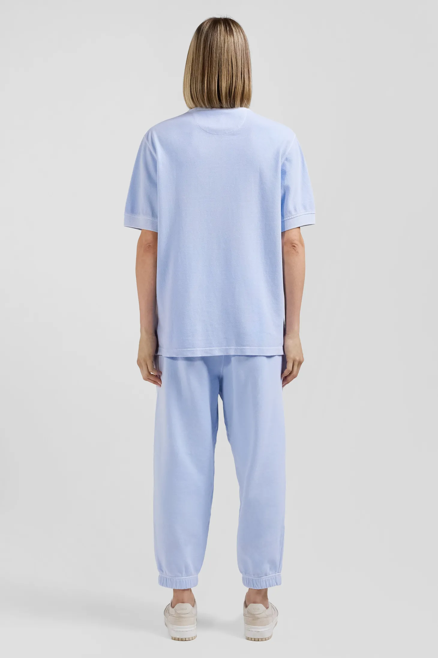 Oversized sky blue unisex short-sleeved cotton piqué polo shirt