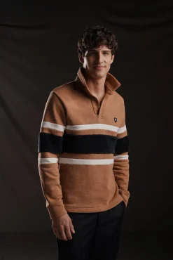 PAP'Atelier camel rugby shirt with horizontal stripes
