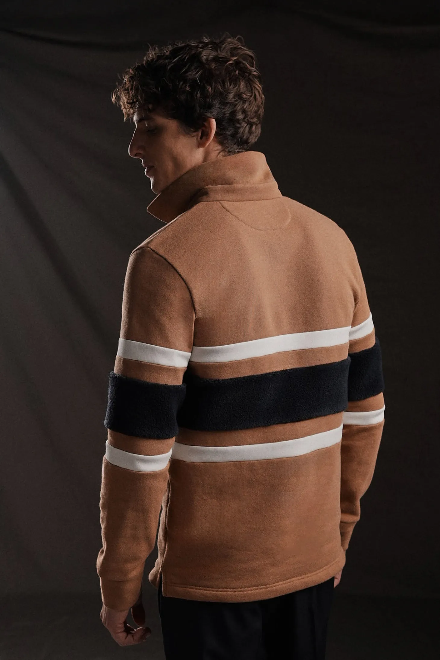 PAP'Atelier camel rugby shirt with horizontal stripes