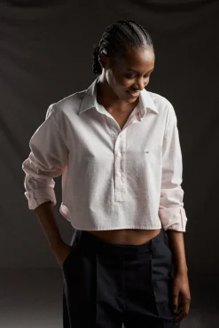 PAP'Atelier cropped pink and white striped cotton shirt