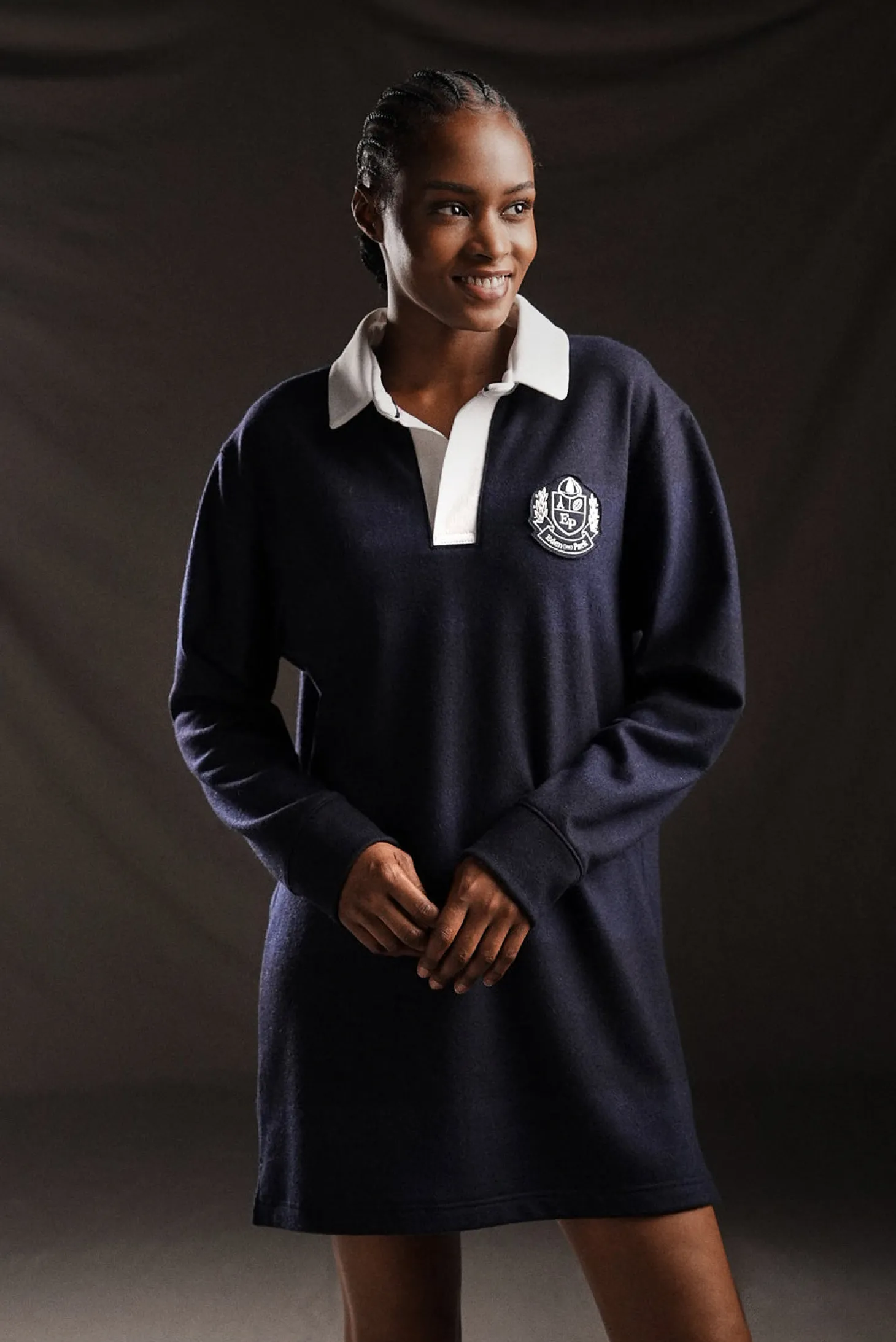 PAP'Atelier rugby shirt dress in navy striped knit