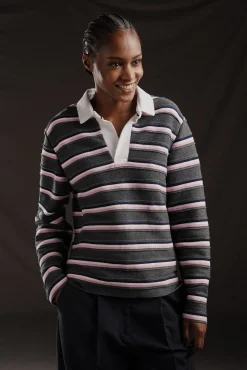 PAP'Atelier striped trim sweater in rugby shirt style