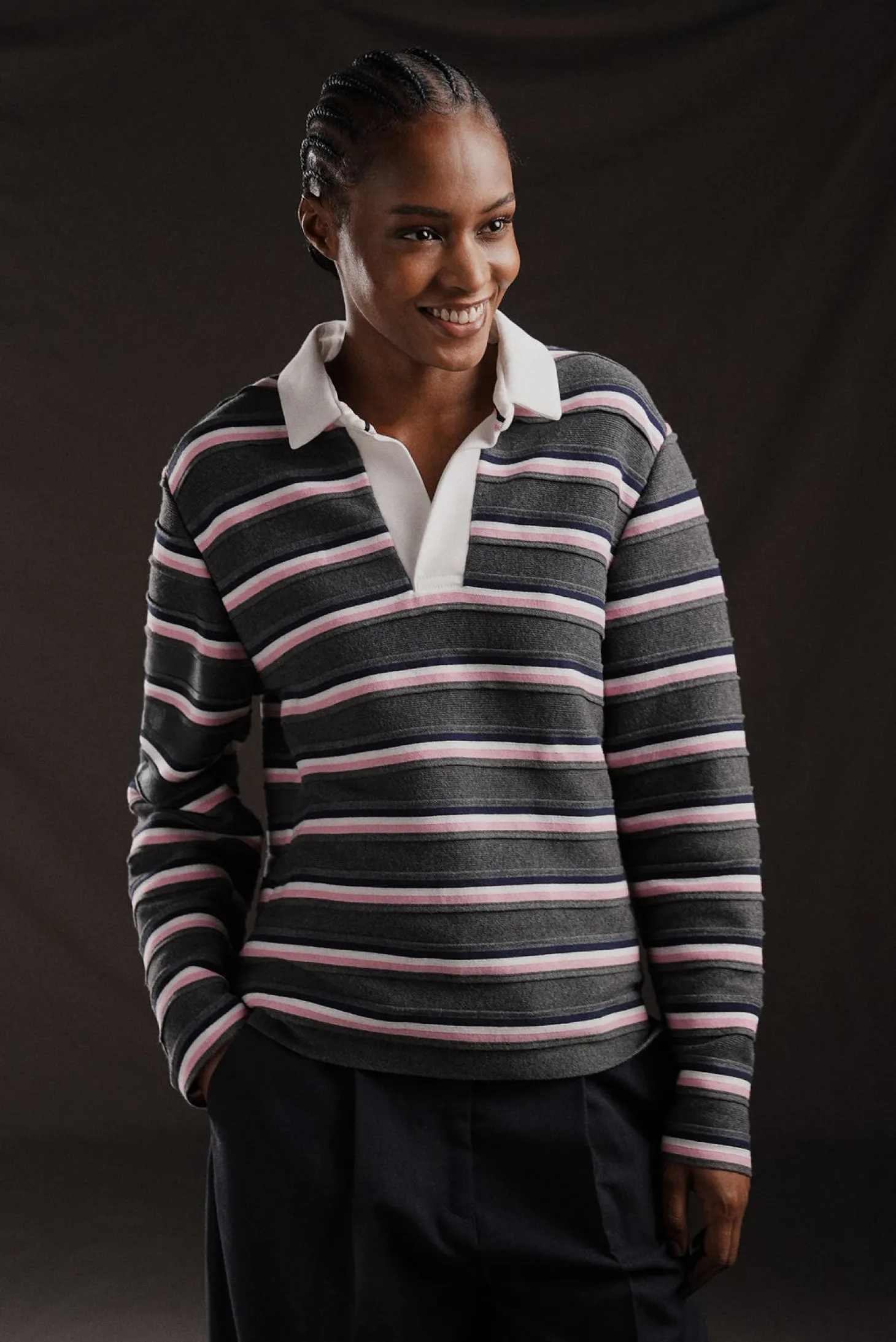 PAP'Atelier striped trim sweater in rugby shirt style