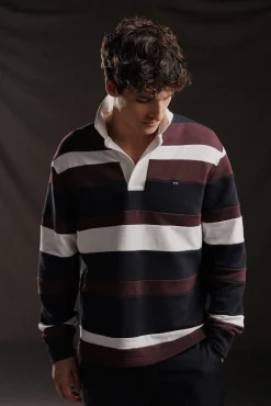 PAP'Atelier sweatshirt-style rugby shirt in burgundy stripes