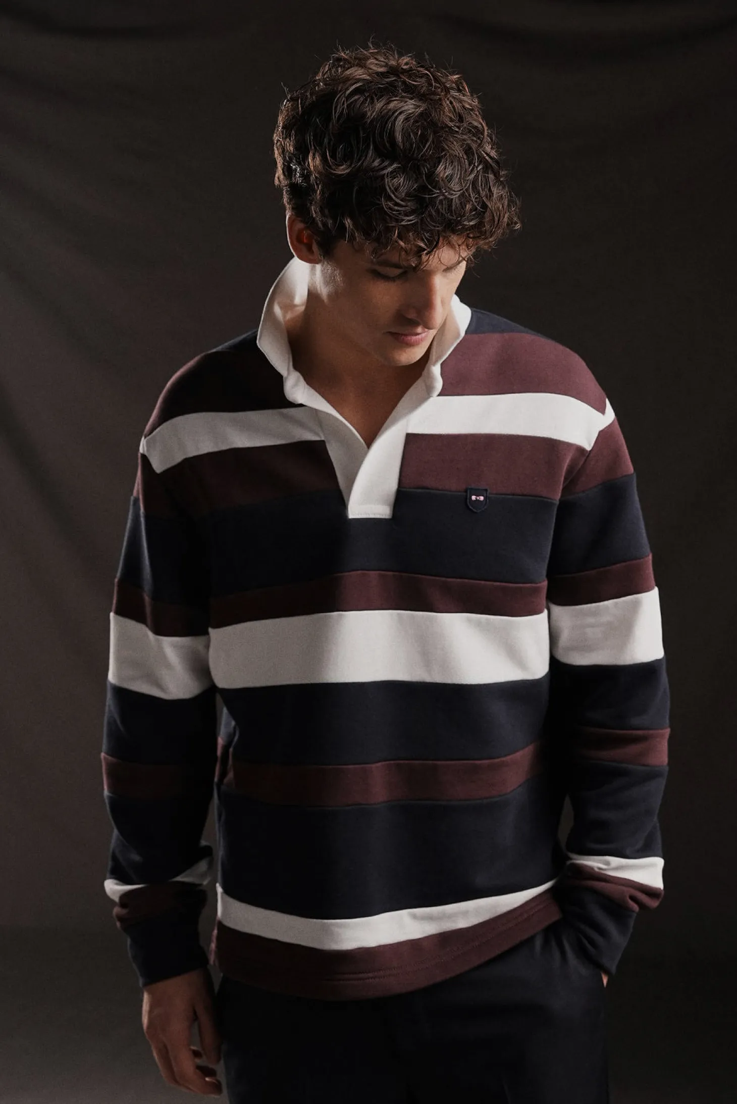 PAP'Atelier sweatshirt-style rugby shirt in burgundy stripes