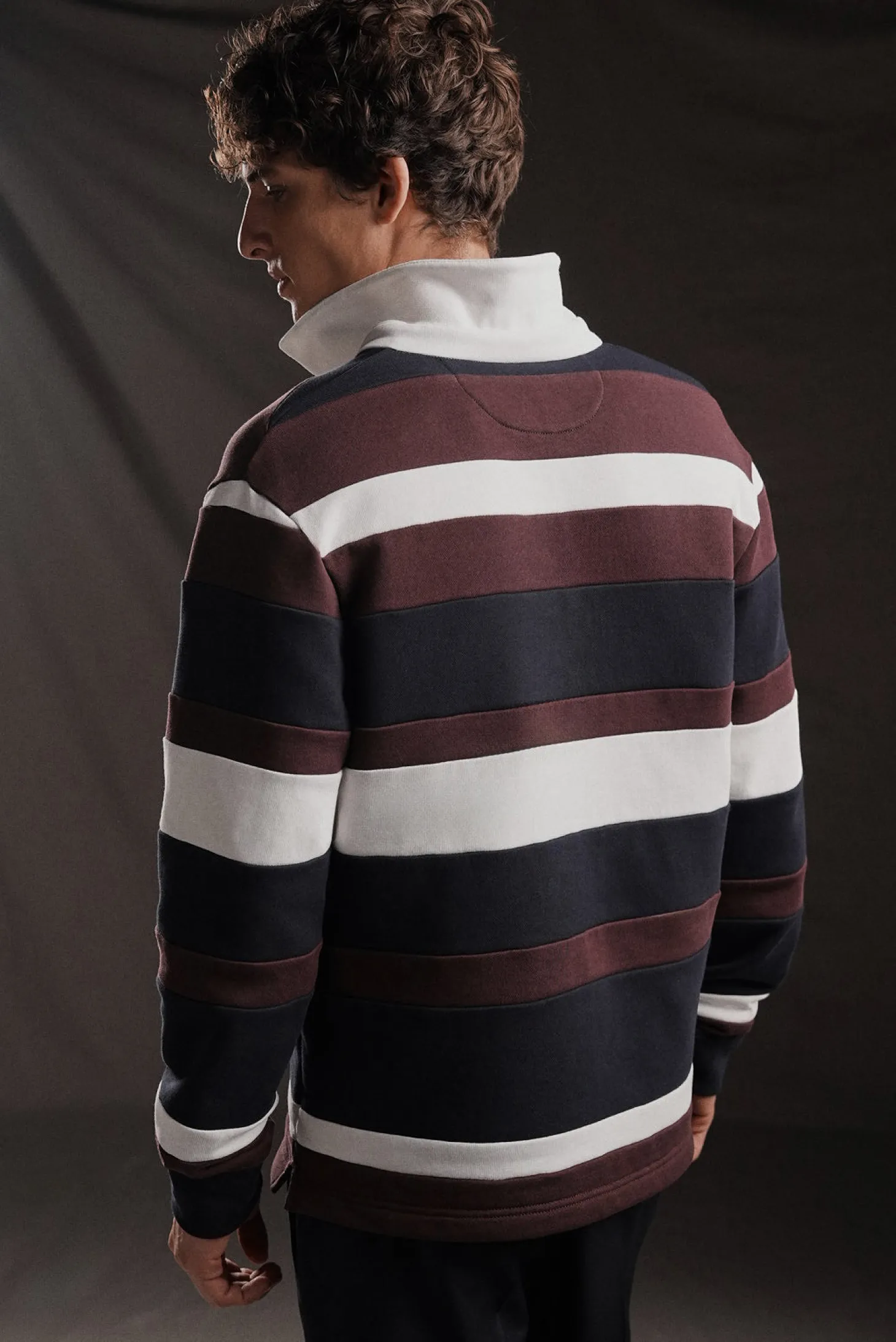 PAP'Atelier sweatshirt-style rugby shirt in burgundy stripes
